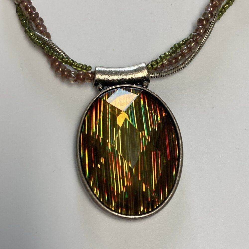 Laura Ashley Medallion Necklace Iridescent Glass Cabochon Chunky Statement